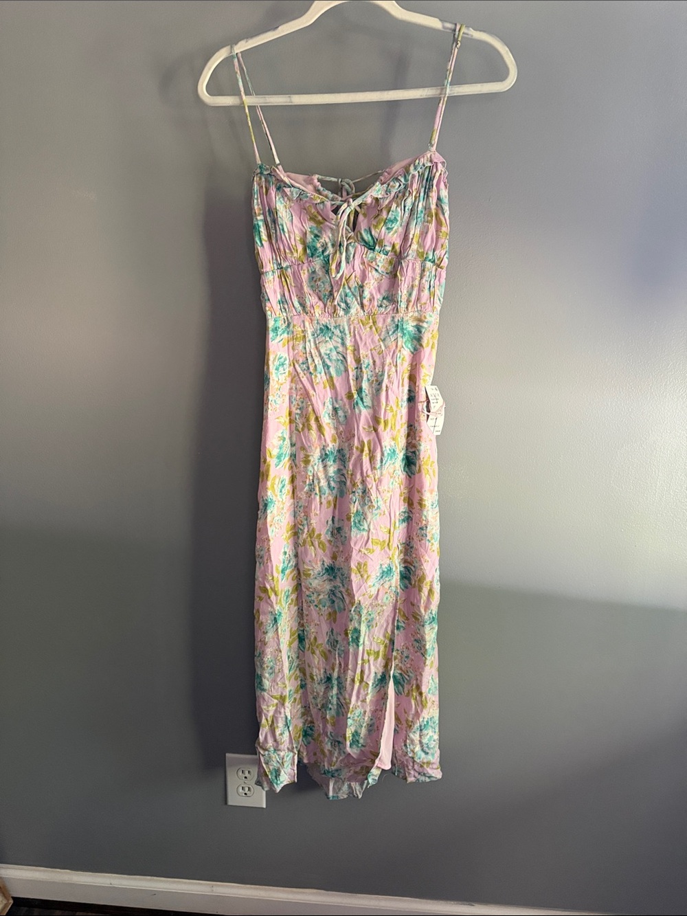 Astr Pink Floral Sundress with Teal and Yellow Accents
